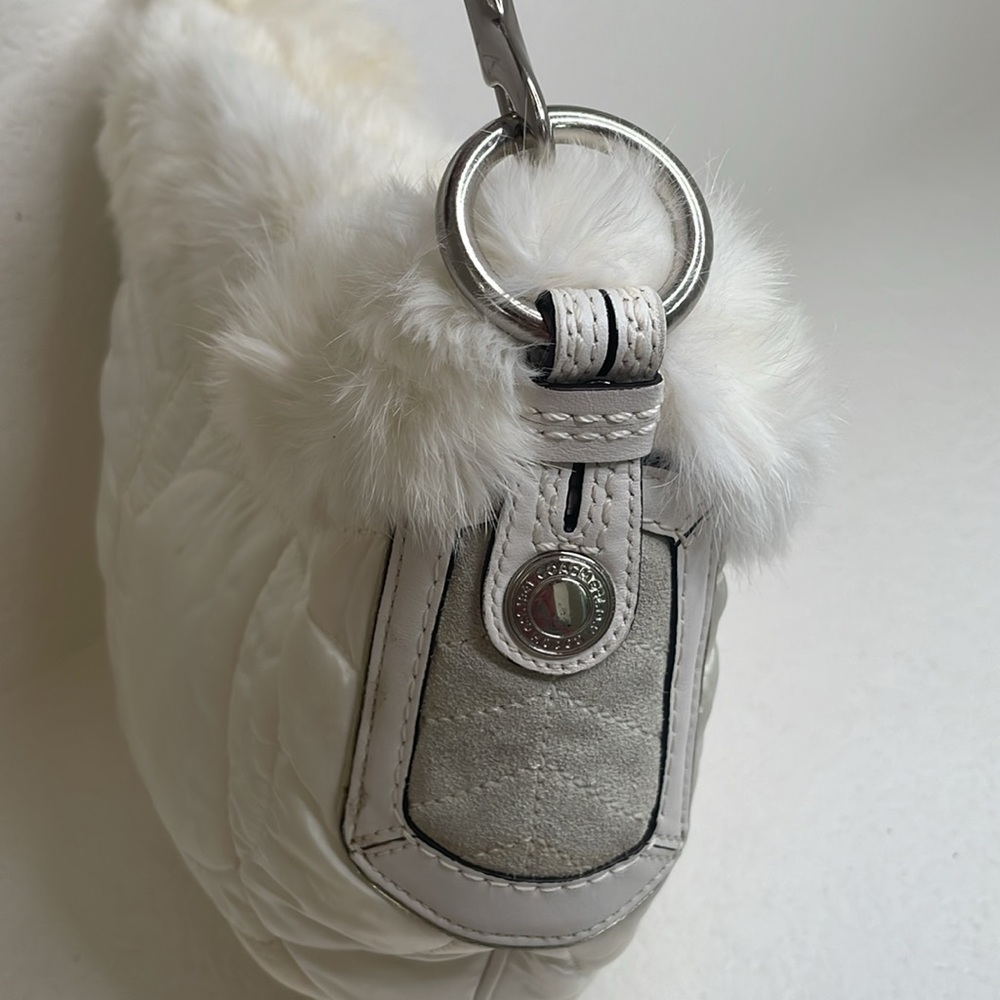 Vintage Y2K Coach Ivory Real Rabbit Fur-Trimmed Hobo Shoulder Bag - Picture 9 of 16